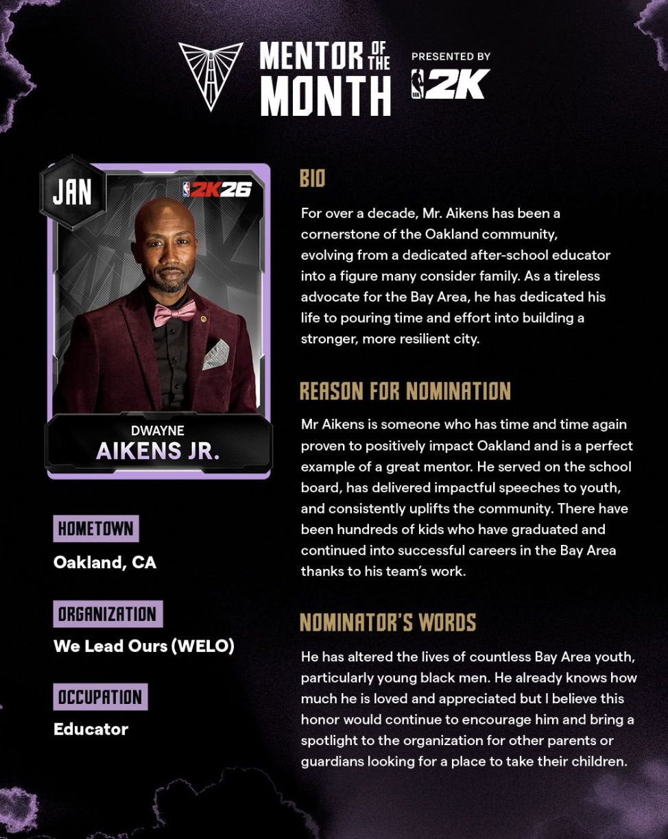 Dwayne Aikens Jr. Mentor of the Month recognition graphic